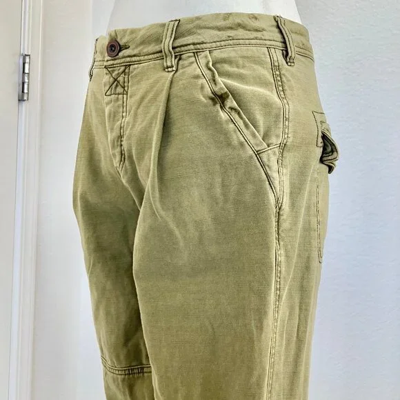 FREE PEOPLE High-Rise Button-Fly Moss Green Utility Boyfriend Pant Size 25 - Picture 13 of 16